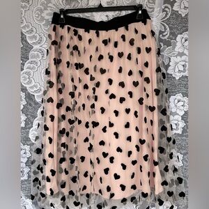 Romantic Flowy Valentines Day Baby Pink Black Hearts Coquette Skirt